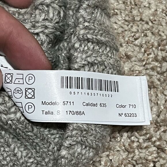 Massimo Dutti Lana Wool Blend Cable Knit Sweater Gray Metallic Women’s Small NWT - Picture 7 of 12